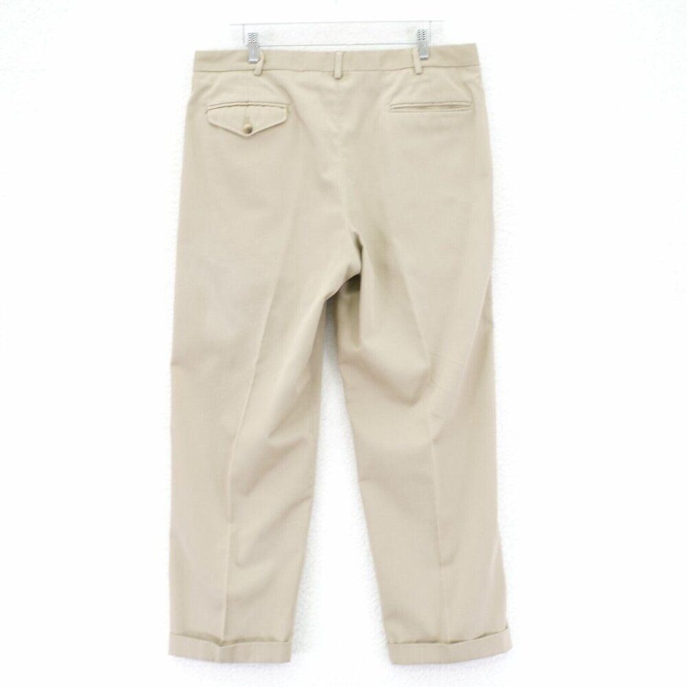 Land's End Tan Pleated Cuffed Mid Rise Tan Polyester Blend Chino‎ Pants 36/28 - Picture 2 of 8